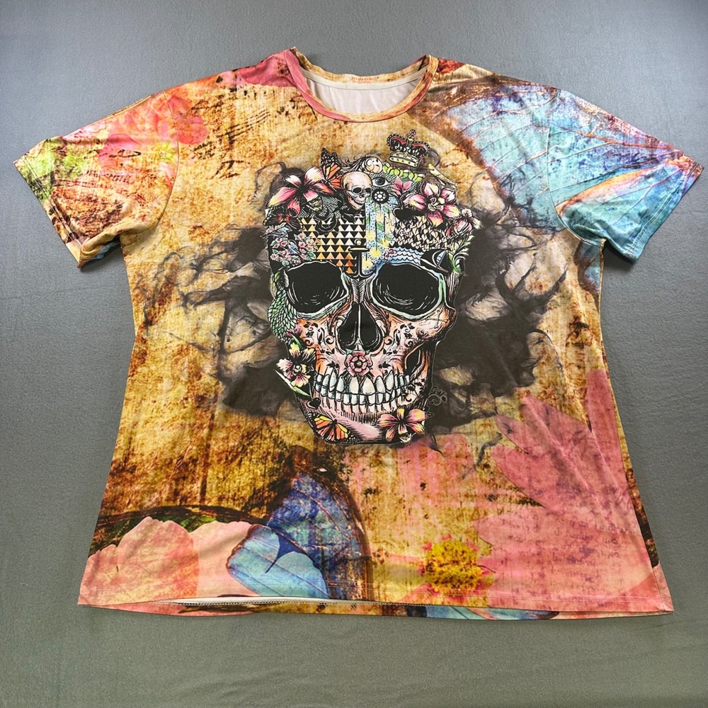 Zootop Bear Mens 3XL Sugar Skull Butterfly Floral Graphic Tee HHTX8349-3XL